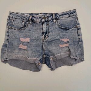 Vigoss Womens 29 Pink Distressed Marley Short Cutoff Raw Hem Denim Jean Shorts